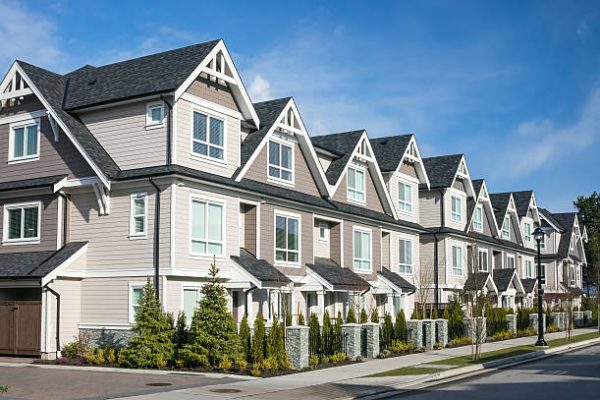 Row of the new townhouses in Richmond, British Columbia.