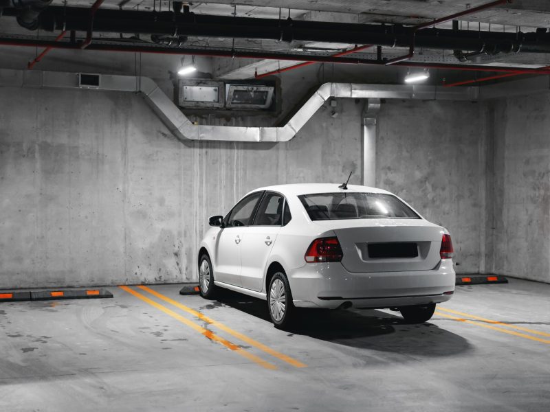 Underground car parking in the shopping center, no people